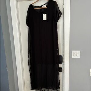 Junarose Black Sheer Short-Sleeve Maxi Dress